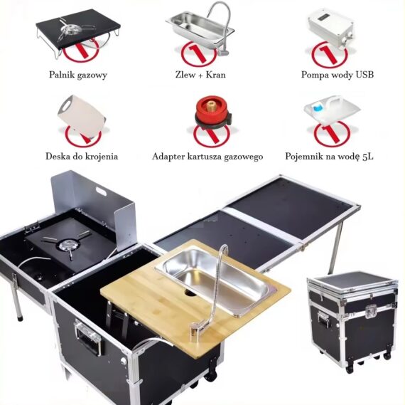 Kuchnia kempingowa – Mobilny box kuchenny z palnikiem i zlewem - Far Away Equipment