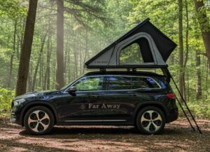 namiot dachowy Matterhorn na samochodzie w lesie widok z boku